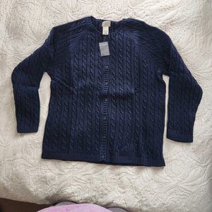 LLBean Navy Button-down Cotton Cable Knit Women's Sweater - Size X1